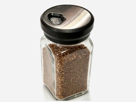 Salero especiero vidrio tapa acero y plastico redonda